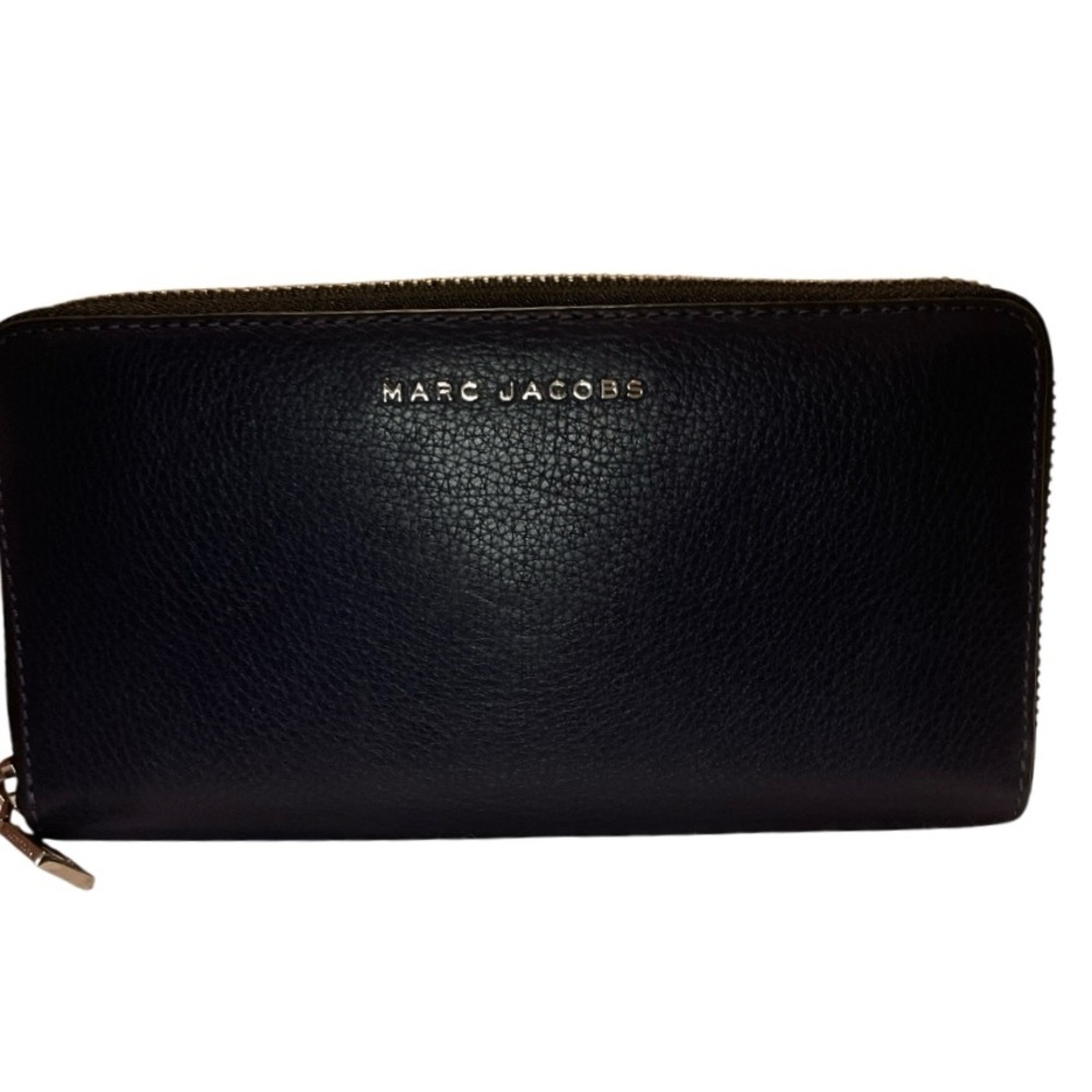 Marc Jacobs Navy Pebbled Leather Copper Metalic Colorblock Continental Wallet
